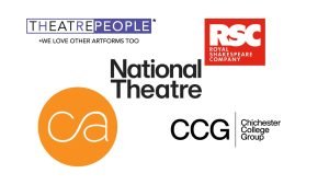 Logos for Theatre People, Royal Shakespeare Company, National Theatre, Chichester College Group, and an orange “ca” emblem.